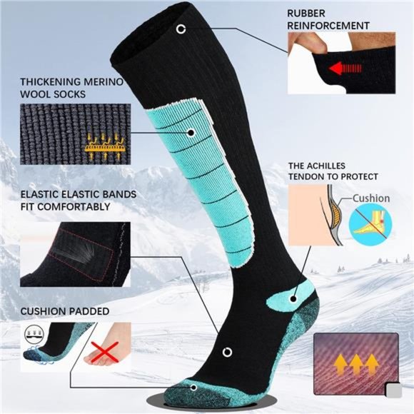 3 Pairs Men's Merino Wool Ski Socks Thermal Knee-high Socks - Picture 3 of 5